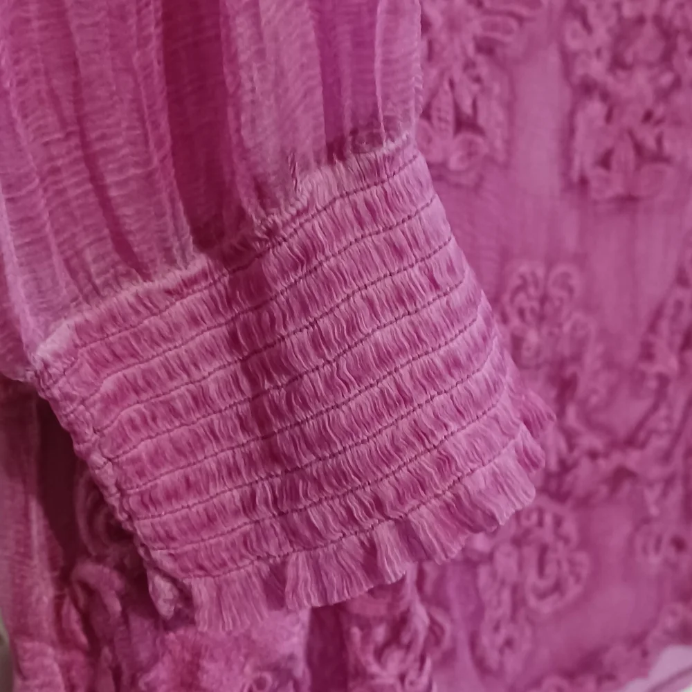 Soft Surroundings XL Silk Purple Blouse With Embroidery Sheer Chic Fall Travel - Picture 4 of 5